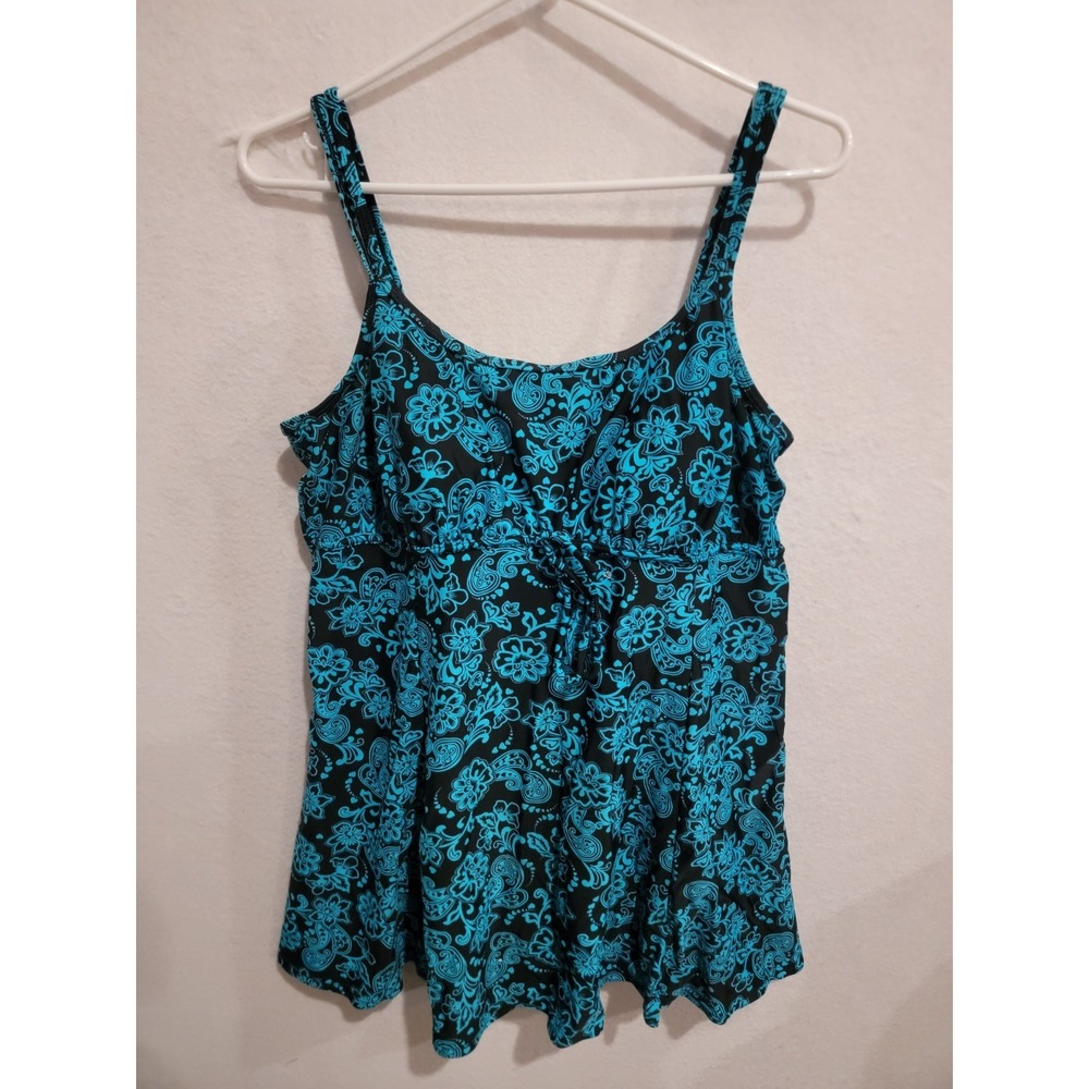 Fashion Bug Plus Size 18W Swim Dress Blue Black‎ Paisley Floral Tie Front